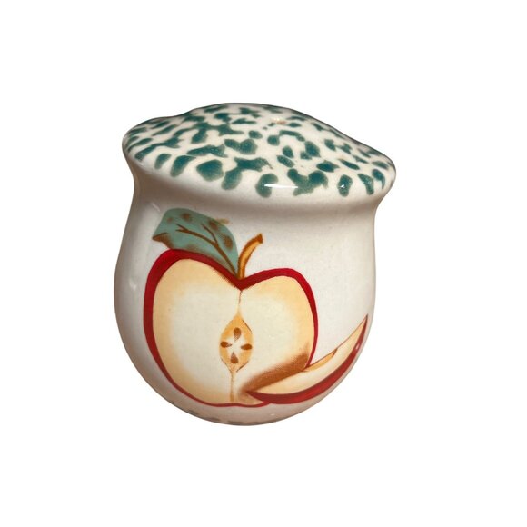 VINTAGE POTTERY GREEN SPONGE DESIGN ON TOP RED APPLE SALT AND PEPPER SHAKERS - Picture 3 of 12